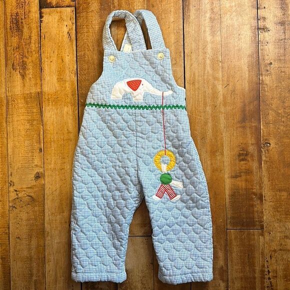 Thomas Vintage overalls size 18 months Blue Quilted Overalls unisex elephant - Picture 1 of 5
